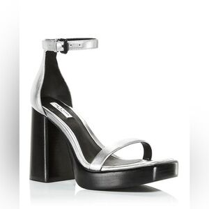 NIB Rag & Bone Matrix Silver Leather Ankle Strap Platform Heeled Sandals